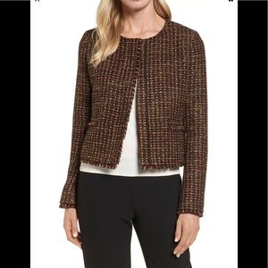 Emerson Rose Crop Brown Tweed Fringed Jacket Large